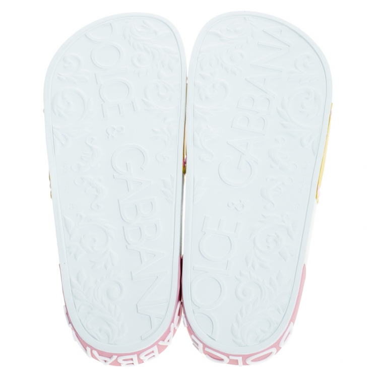 Pre Owned Dolce and Gabbana Yellow/Pink Rubber I Love Flat Slides Size 40
