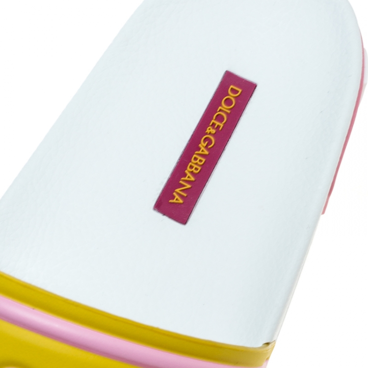Pre Owned Dolce and Gabbana Yellow/PInk Rubber I Love Flat Slides Size 38