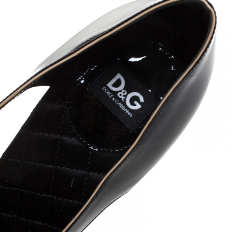 Pre Owned Dolce & Gabbana Black Patent Leather Flower Cut Out Pumps Size 40