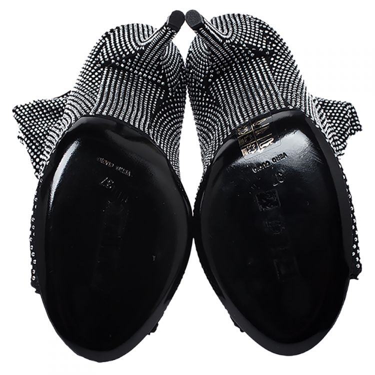 Pre Owned Dolce & Gabbana Black Stretch Fabric Embellished Ankle Booties Size 37