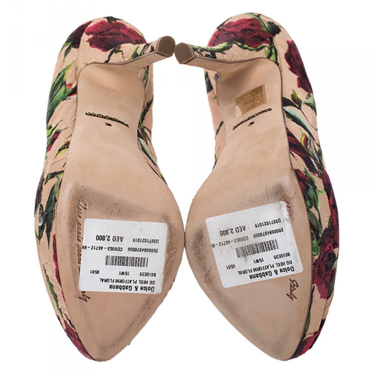 Pre Owned Dolce & Gabbana Multicolor Floral Brocade Fabric Platform Pumps Size 39