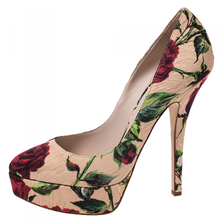 Pre Owned Dolce & Gabbana Multicolor Floral Brocade Fabric Platform Pumps Size 39