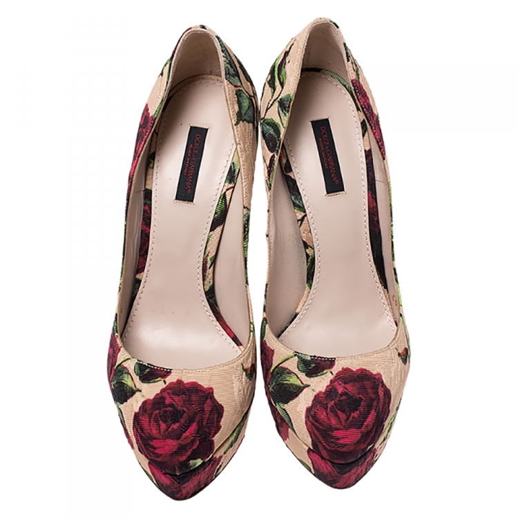 Pre Owned Dolce & Gabbana Multicolor Floral Brocade Fabric Platform Pumps Size 39