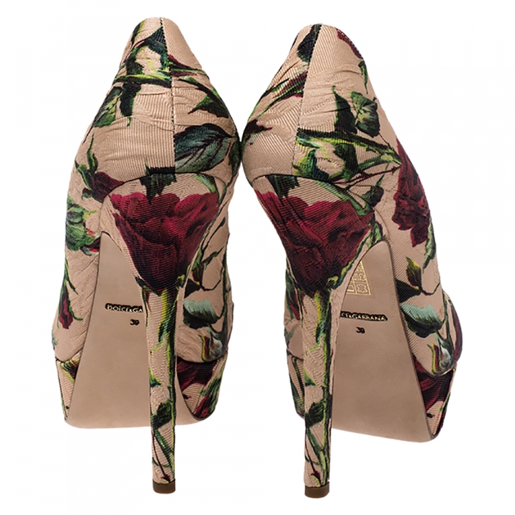Pre Owned Dolce & Gabbana Multicolor Floral Brocade Fabric Platform Pumps Size 39