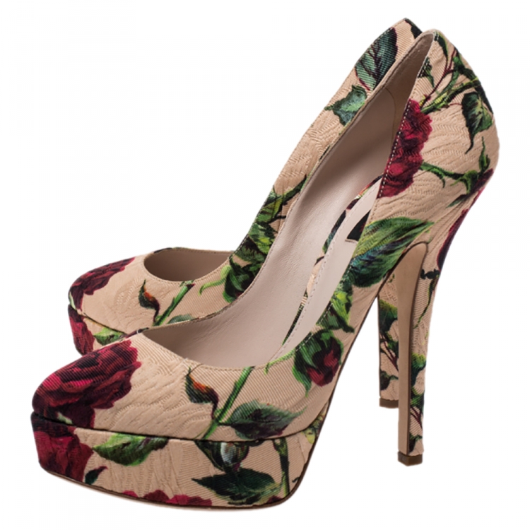 Pre Owned Dolce & Gabbana Multicolor Floral Brocade Fabric Platform Pumps Size 39