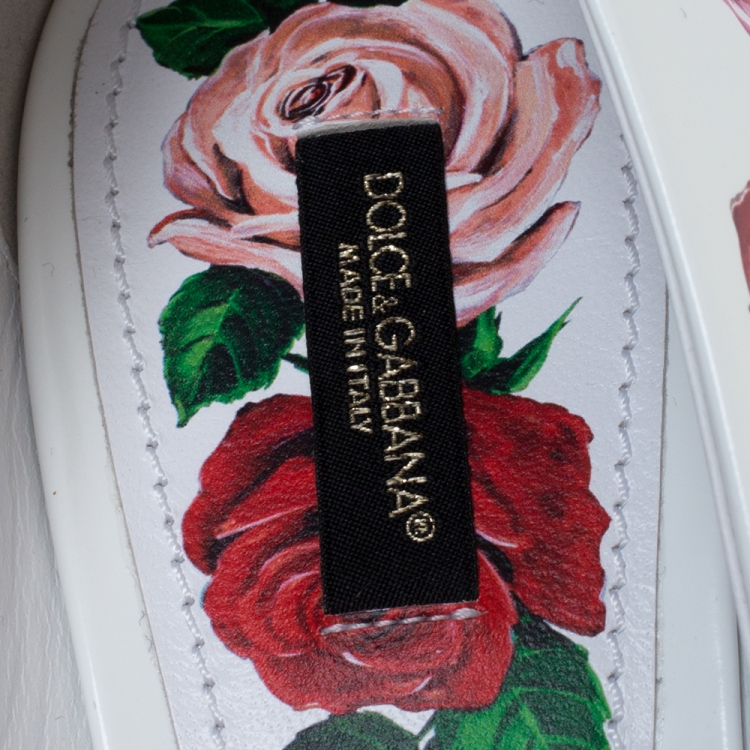 Pre Owned Dolce & Gabbana White Leather Jeweled Floral Print Pointed Toe Pumps Size 40