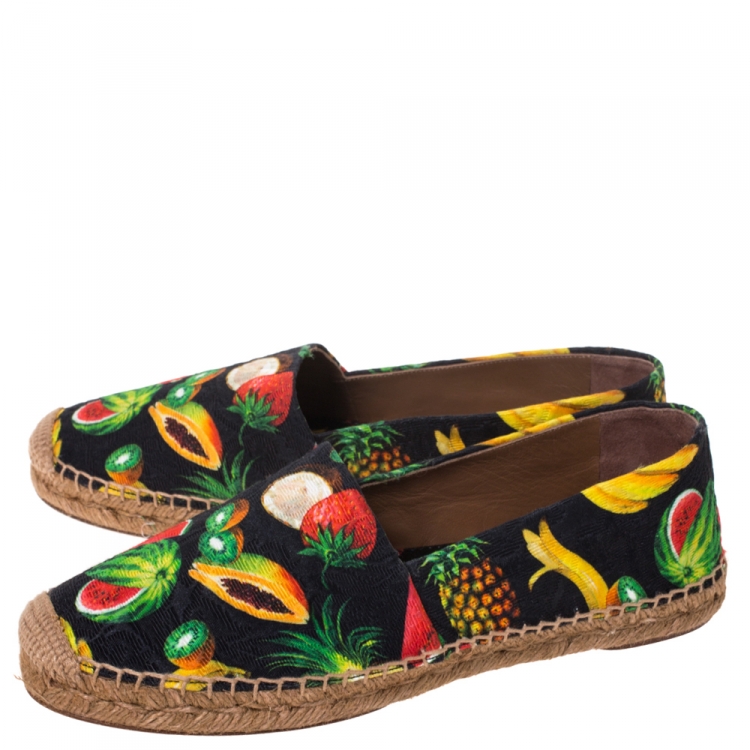 Pre Owned Dolce & Gabbana Black Fruit Print Fabric Espadrilles Size 40