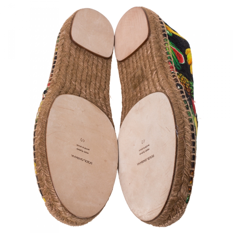 Pre Owned Dolce & Gabbana Black Fruit Print Fabric Espadrilles Size 40