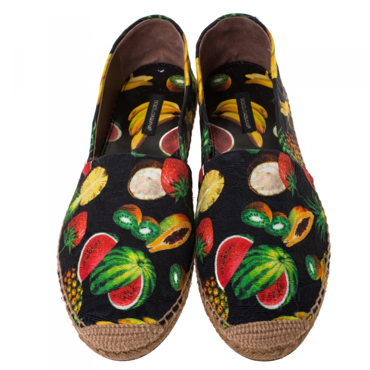 Pre Owned Dolce & Gabbana Black Fruit Print Fabric Espadrilles Size 40