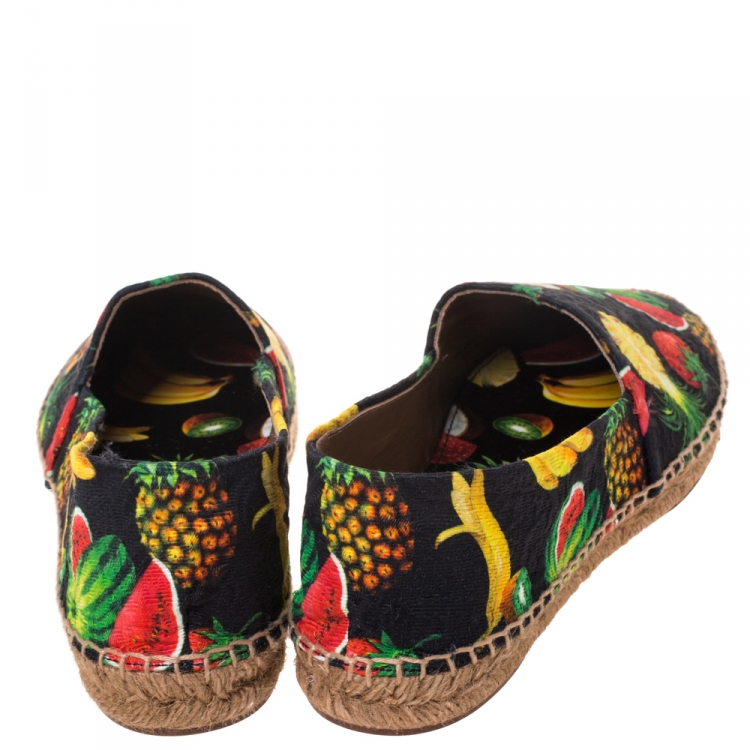 Pre Owned Dolce & Gabbana Black Fruit Print Fabric Espadrilles Size 40