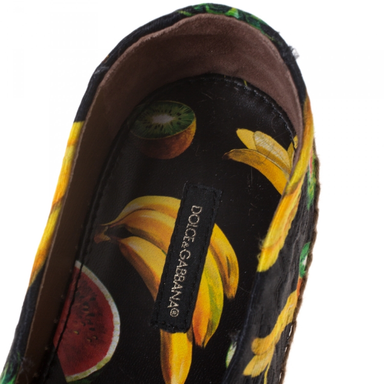 Pre Owned Dolce & Gabbana Black Fruit Print Fabric Espadrilles Size 40