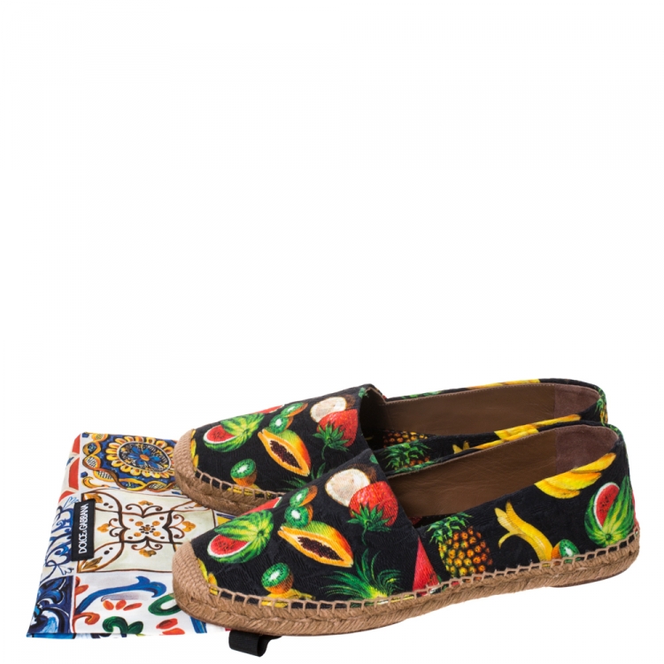 Pre Owned Dolce & Gabbana Black Fruit Print Fabric Espadrilles Size 40