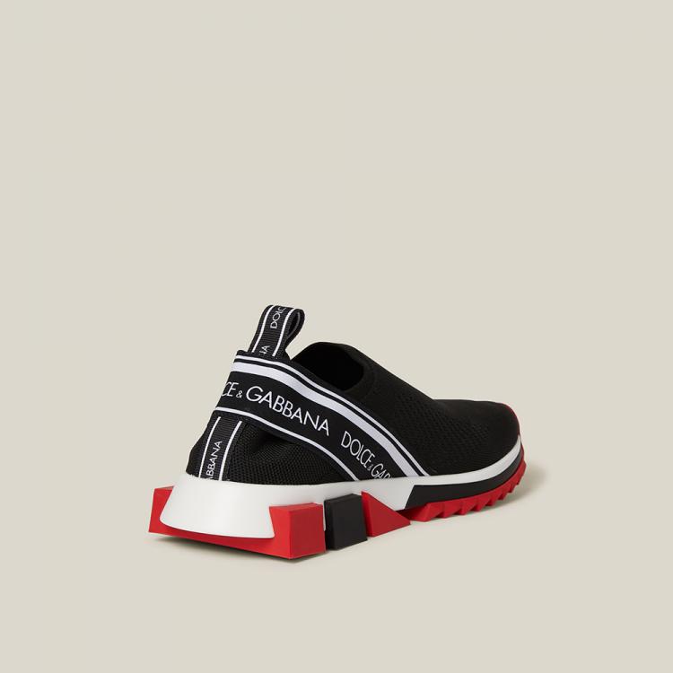Pre Owned Dolce & Gabbana Black Slip On Logo Print Mesh Sneakers Size IT 37