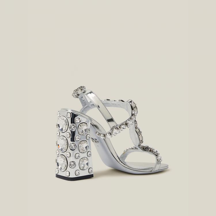 Pre Owned Dolce & Gabbana Metallic Crystal Embellished Leather Sandals Size IT 39