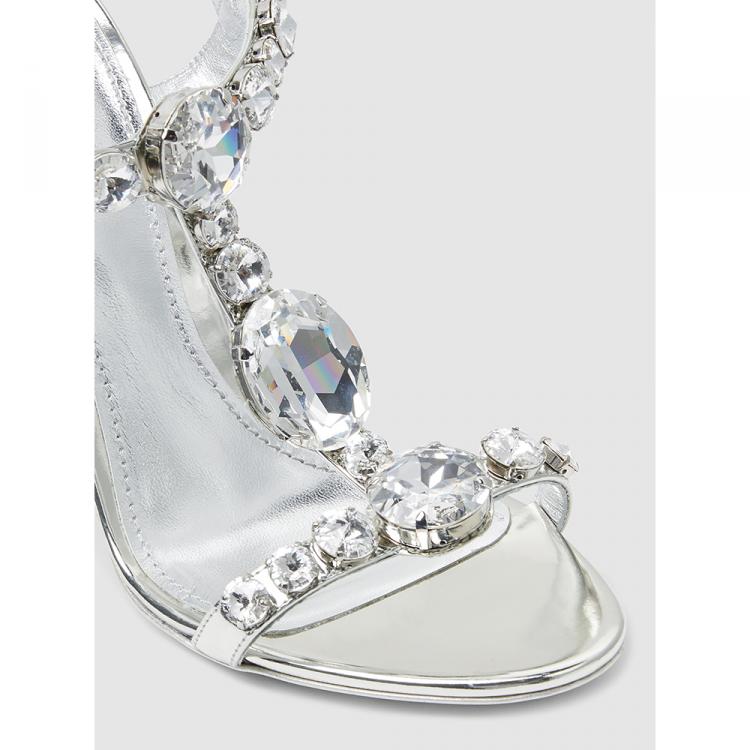 Pre Owned Dolce & Gabbana Metallic Crystal Embellished Leather Sandals Size IT 39