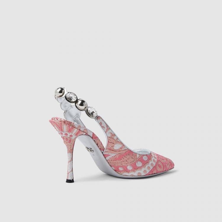Pre Owned Dolce & Gabbana Pink Crystal-Embellished Slingback Brocade Pumps Size IT 37