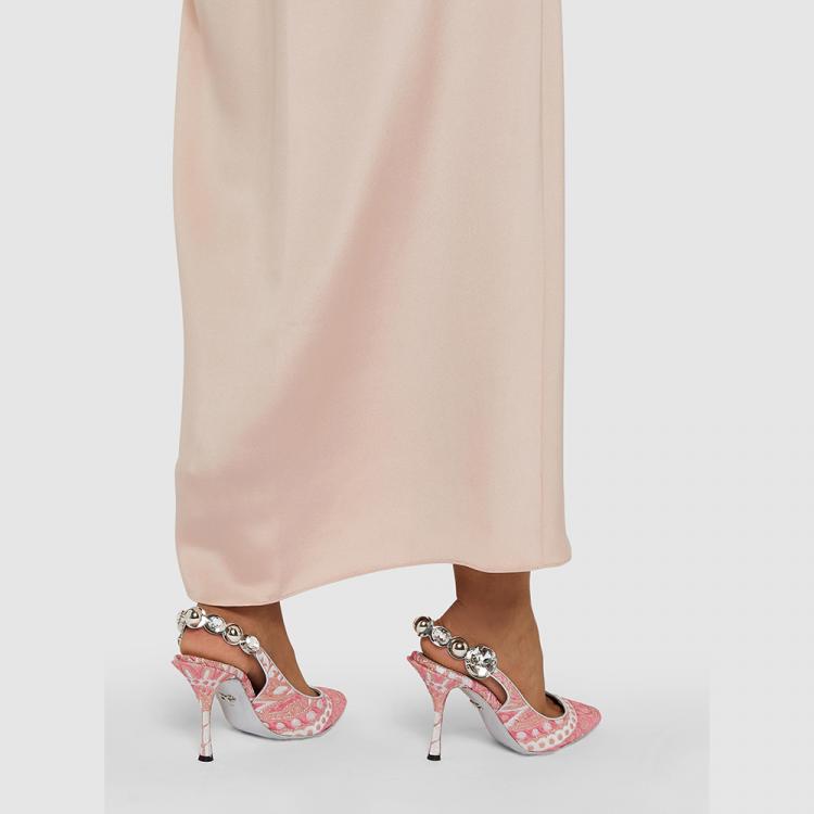 Pre Owned Dolce & Gabbana Pink Crystal-Embellished Slingback Brocade Pumps Size IT 37