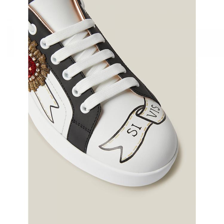 Pre Owned Dolce & Gabbana White Heart Embroidered Logo Sneakers Size IT 37.5
