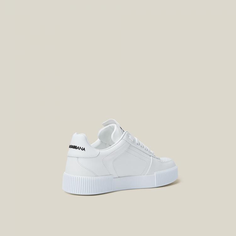 Pre Owned Dolce & Gabbana White Logo Lace-Up Leather Sneakers Size IT 36