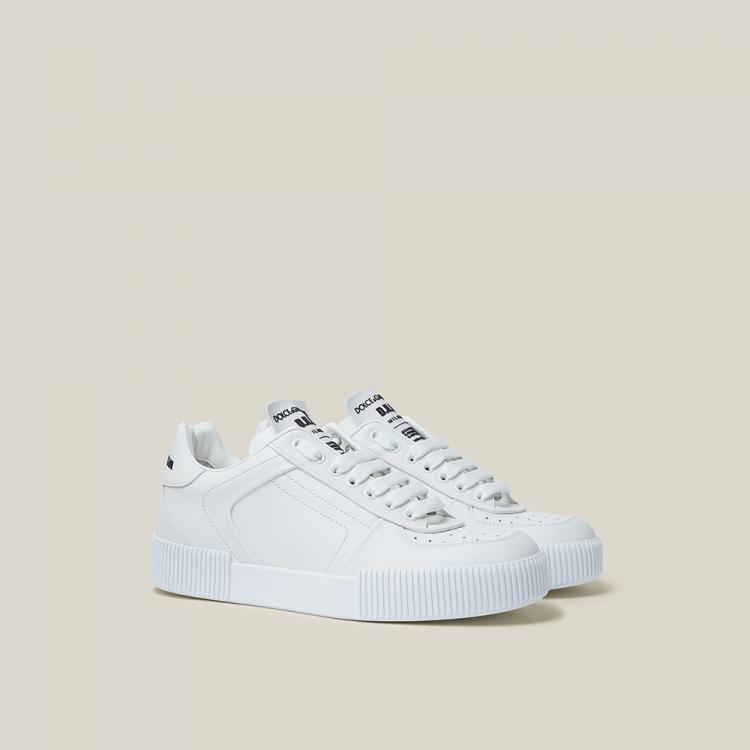Pre Owned Dolce & Gabbana White Logo Lace-Up Leather Sneakers Size IT 36
