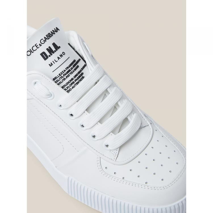 Pre Owned Dolce & Gabbana White Logo Lace-Up Leather Sneakers Size IT 39