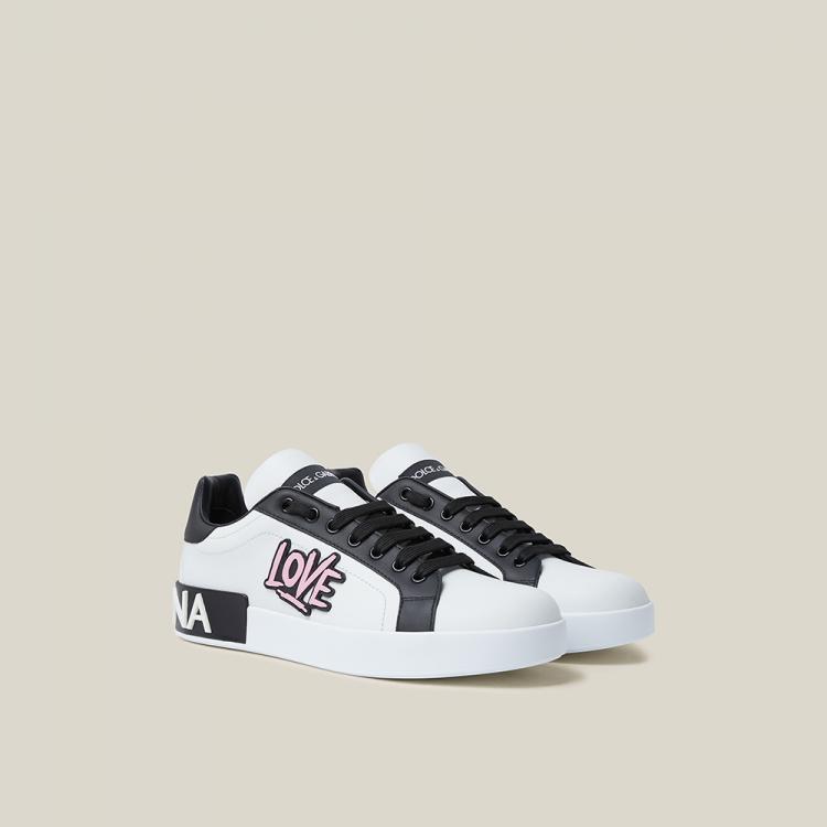 Pre Owned Dolce & Gabbana White Love Logo-Embossed Leather Sneakers Size IT 36