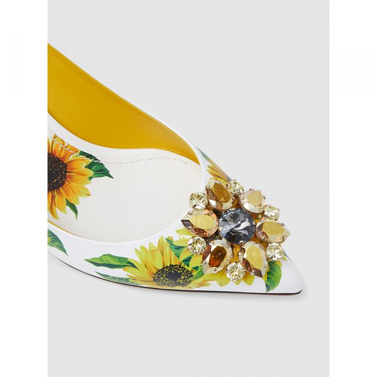 Pre Owned Dolce & Gabbana Yellow Crystal-Embellished Sunflower Leather Pumps Size IT 37