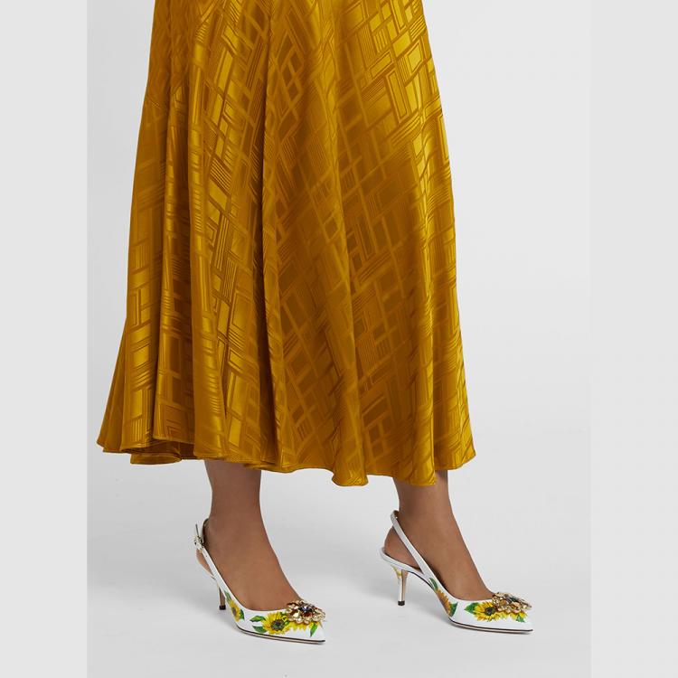Pre Owned Dolce & Gabbana Yellow Crystal-Embellished Sunflower Leather Pumps Size IT 37