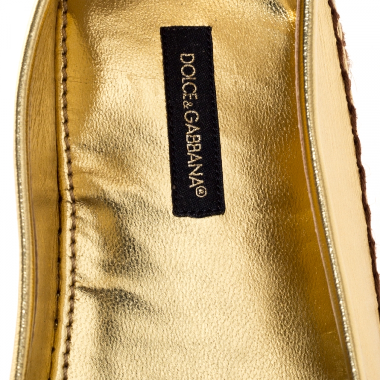 Pre Owned Dolce & Gabbana Metallic Gold Leather Platform Slip On Espadrille Size 39
