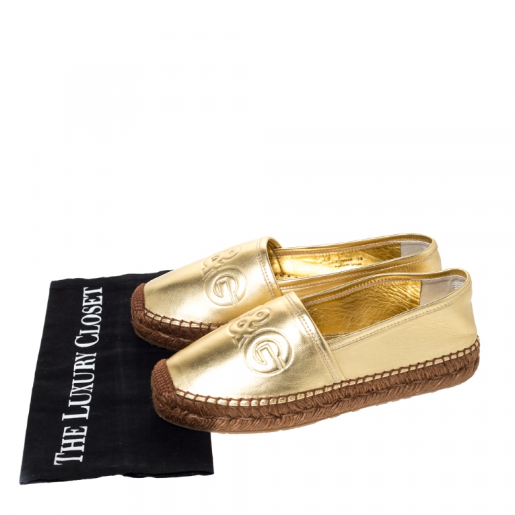 Pre Owned Dolce & Gabbana Metallic Gold Leather Platform Slip On Espadrille Size 39