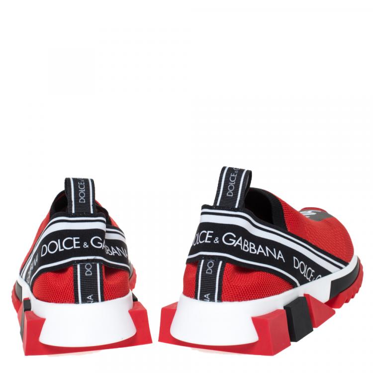 Pre Owned Dolce & Gabbana Red Stretch Jersey Logo Print Slip On Sneakers Size 38.5