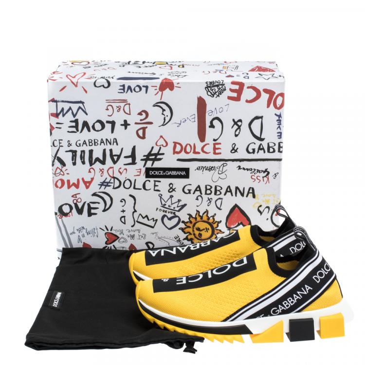 Pre Owned Dolce & Gabbana Yellow/Black Stretch Jersey Logotape Print Slip On Sneakers Size 36