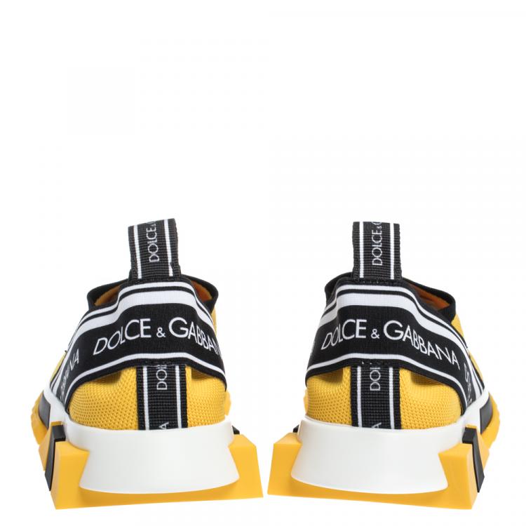 Pre Owned Dolce & Gabbana Yellow/Black Stretch Jersey Logotape Print Slip On Sneakers Size 36