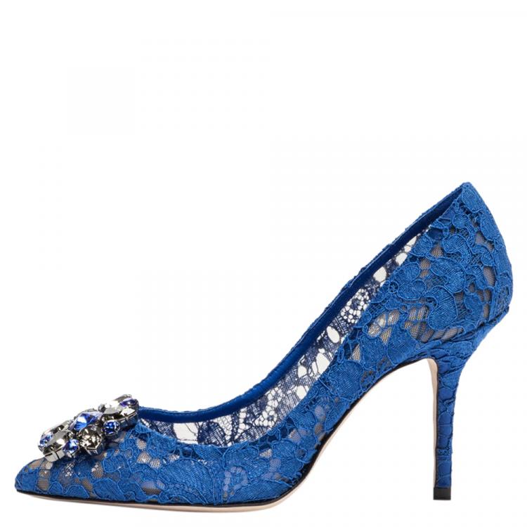 Dolce \u0026 Gabbana Blue Lace Jeweled 