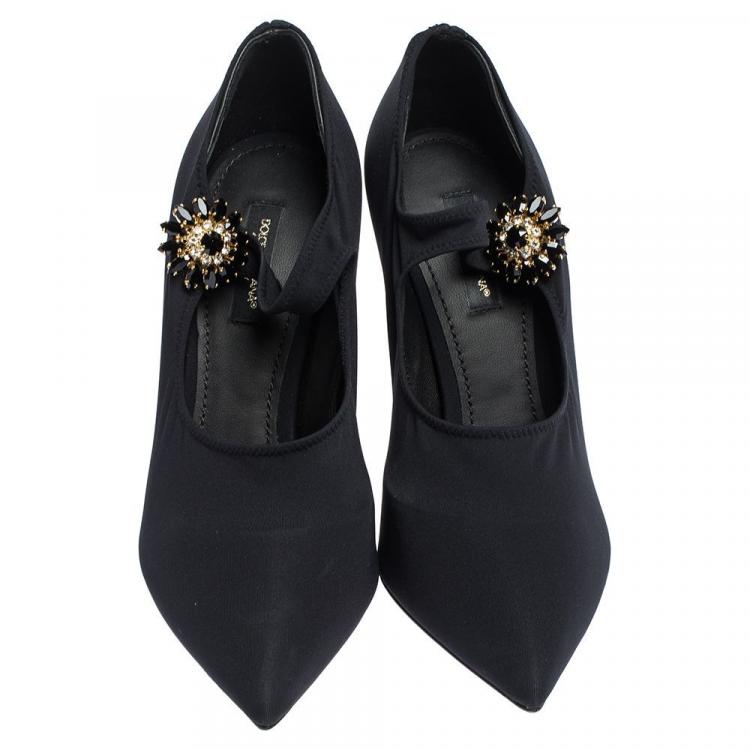 Pre Owned Dolce & Gabbana Black Stretch Jersey Mary Janes Pumps Size 37