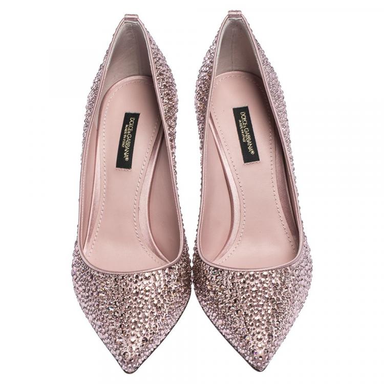 Pre Owned Dolce & Gabbana Pink Satin Crystals Pointed Toe Pumps Size 40