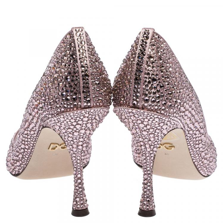 Pre Owned Dolce & Gabbana Pink Satin Crystals Pointed Toe Pumps Size 40
