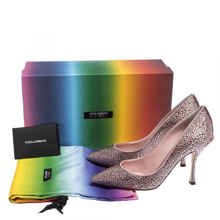 Pre Owned Dolce & Gabbana Pink Satin Crystals Pointed Toe Pumps Size 40