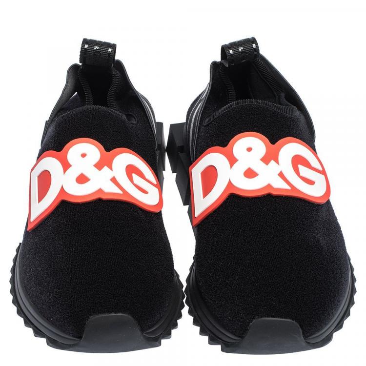 Pre Owned Dolce & Gabbana Black Stretch Technical Fabric DG Patch Slip On Sneakers Size 37
