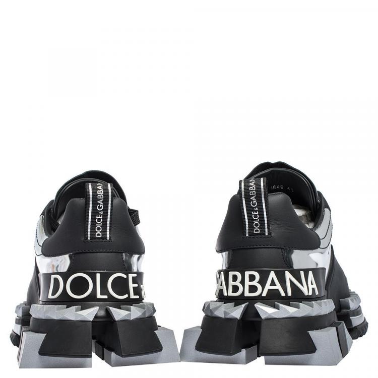 Pre Owned Dolce & Gabbana Silver/Black Leather Super Queen Platform Sneakers Size 41
