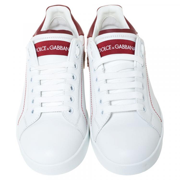 Pre Owned Dolce & Gabbana White Leather Logo Insert Lace Up Sneakers Size 37.5