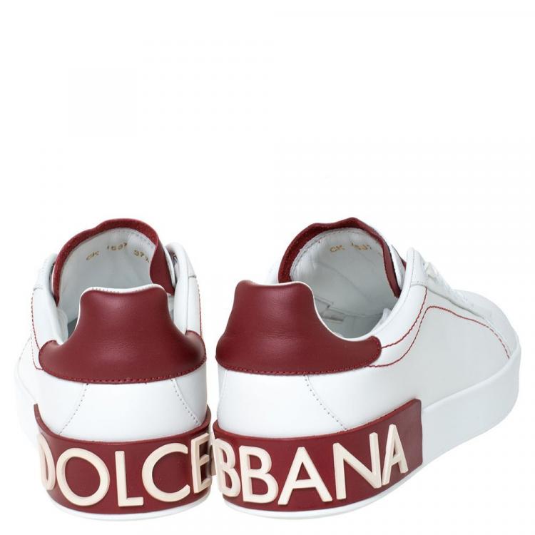 Pre Owned Dolce & Gabbana White Leather Logo Insert Lace Up Sneakers Size 37.5