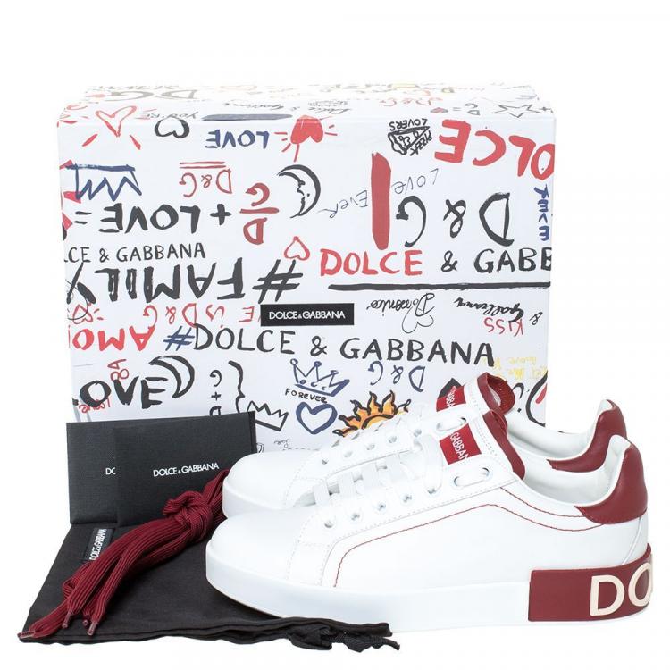 Pre Owned Dolce & Gabbana White Leather Logo Insert Lace Up Sneakers Size 37.5