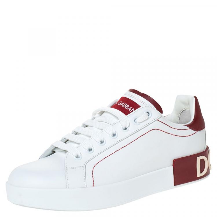 Pre Owned Dolce & Gabbana White Leather Logo Insert Lace Up Sneakers Size 37.5