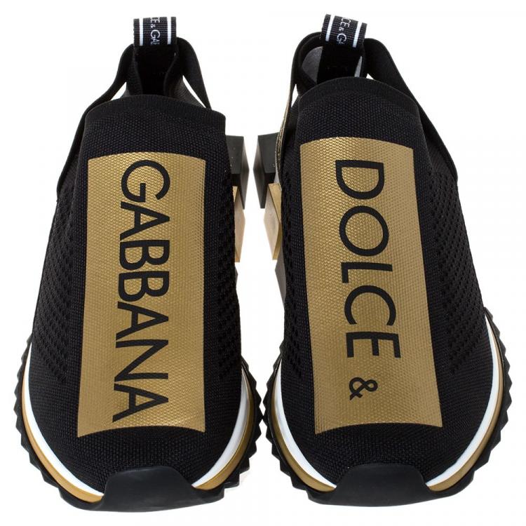 Dolce & Gabbana Black/Gold Stretch Jersey Logo Print Slip On Sneakers Size   Dolce & Gabbana | TLC