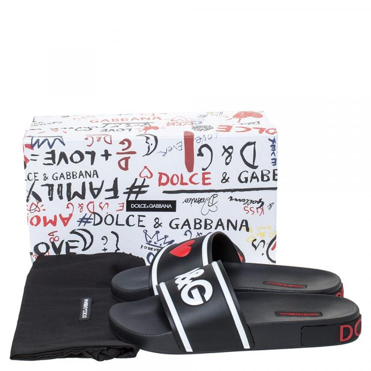 Pre Owned Dolce & Gabbana Black Leather and Rubber Slides Size 40
