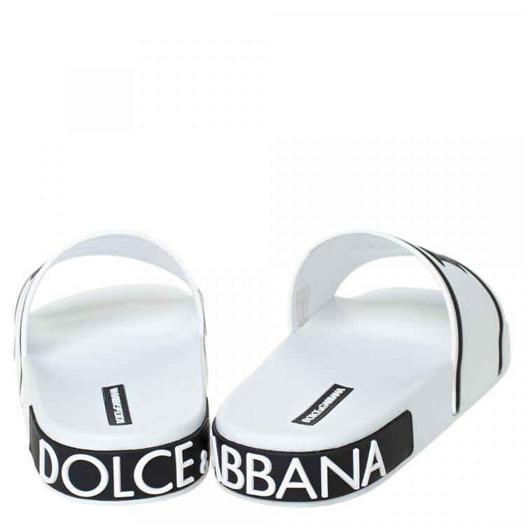 Pre Owned Dolce & Gabbana White Leather and Rubber Slides Size 40