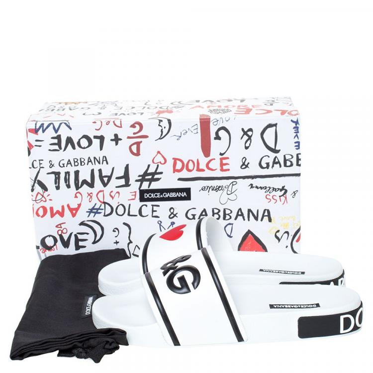 Pre Owned Dolce & Gabbana White Leather and Rubber Slides Size 40