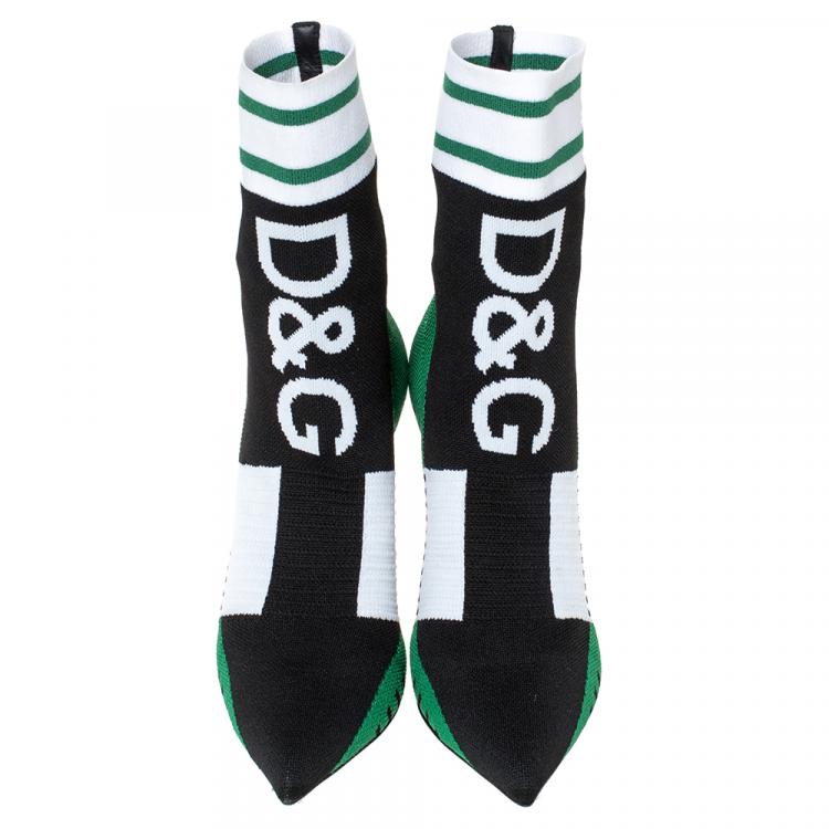 Dolce & Gabbana Green/Black Stretch Knit Logo Sock Ankle Boots Size 37 Dolce  & Gabbana | TLC