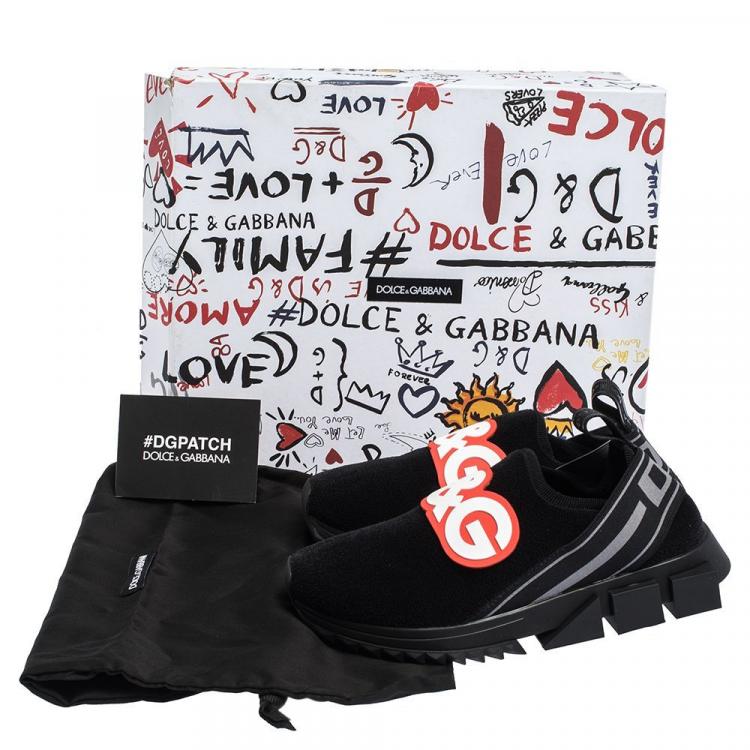 Pre Owned Dolce & Gabbana Black Stretch Technical Fabric DG Patch Slip On Sneakers Size 41